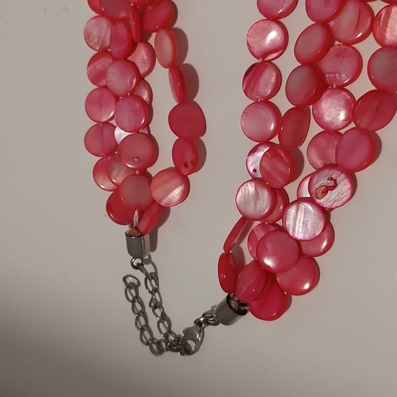 Fun rainbow bead statement necklace & Bright Pink Iridescent Layering Necklace - Picture 10 of 11